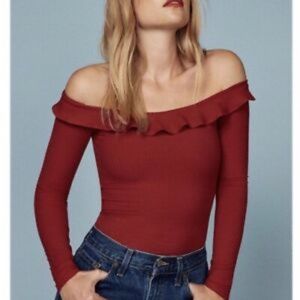 Reformation Red Emmeline Ruffled Long Sleeve